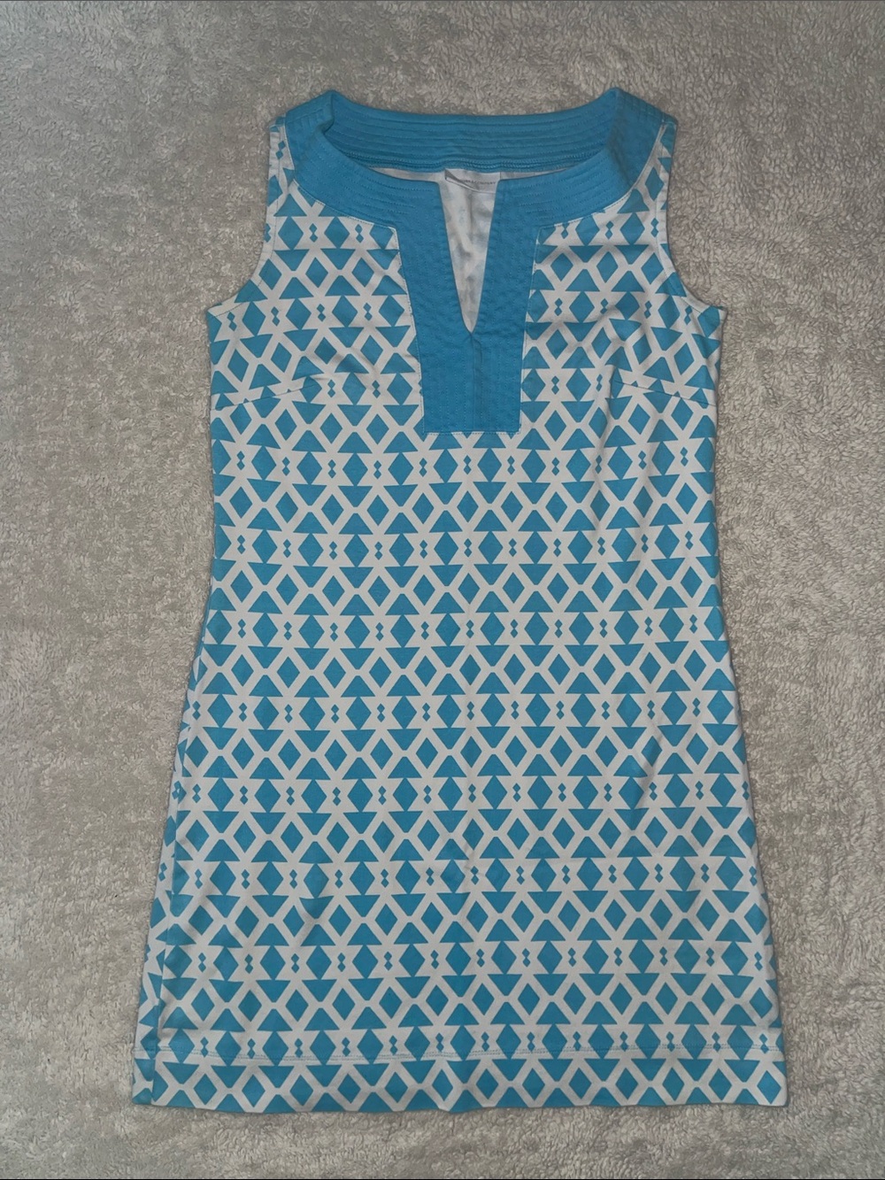 New York & Company Blue and White Geometric Mini Dress